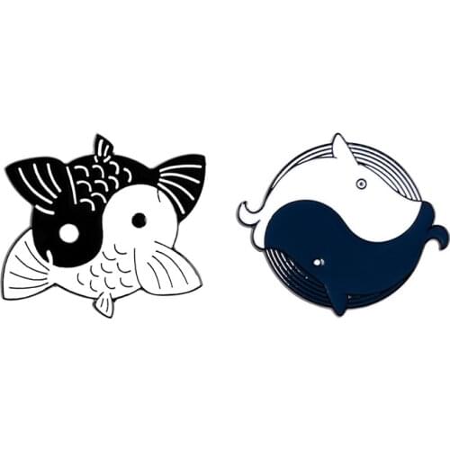 Yin Yang Koi Carp Whale Enamel Pin Black Fish Animal Balance Brooches Lapel Pin Backpack Clothes Badge Gift for Women Men