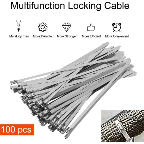 Stainless Steel Cable Ties Multi-Purpose 4.6mm Width 100 piece/Set Metal Exhaust Wrap Ties Self-Locking Cable Zip Tie