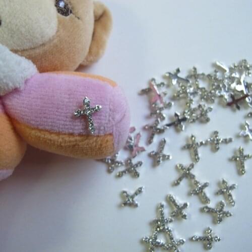 MD-132 10pcs Fancy Crystal Rhinestone Silver Cross Deco Metal Charms Metal Deco Charms Nail Art