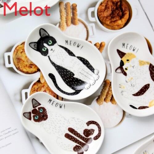 Household Hand-Painted Personalized Creative Ceramic Cat Seasoning Dish Soy Sauce Dish Sauce Dish Small Shape Dish Cutlery Set