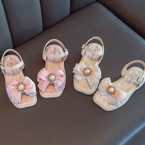 New 2021 Little Girl Beach Sandal For Kids Fashion Bead Bow Summer Girl Child Flats Princess Shoe 3 4 5 6 3 7 8 9 10 11 12 Year