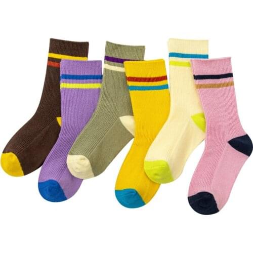 Spring New Double Needle Colour Matching Two Bar Stripe High Socks Ankle Fashion College Ins Trend