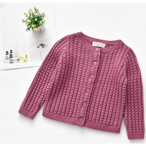Pure color girls long-sleeved knitted cardigan childrens sweater tops toddler girl fall clothes