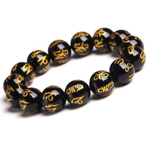 Handmade Weave Black Obsidian Stone 8 mm Round Beads Elastic Bracelet Transfer Lucky Gift Jewelry