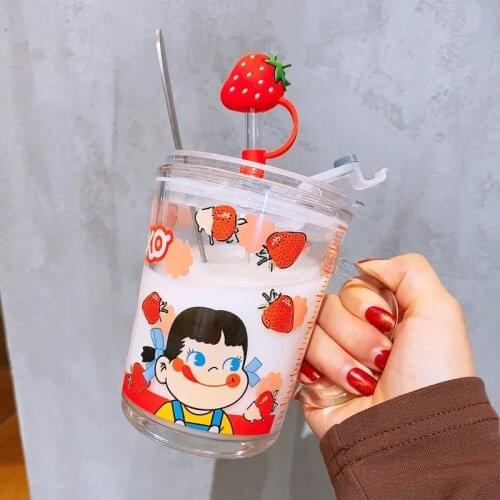 Simple and lovely milk smiling sister glass cartoon Doraemon cup breakfast cup girl heart strawberry drink cup heatproof cup