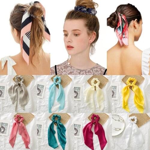 New Satin Bowknot Elastic Hair Bands For Women Girls Solid Color Scrunchies Headband Hair Ties Ponytail Holder Hair Accessories