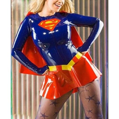 Wet look sexy fetish Latex catsuit clubwear costume rubber superwoman dress uniform plus size hot sale Customize Service