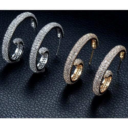 HIBRIDE Full Micro Pave Zirconia Stone Gorgeous White/Gold Color CZ Crystal Women Hoop Earrings pendientes mujer moda 2020 E-863