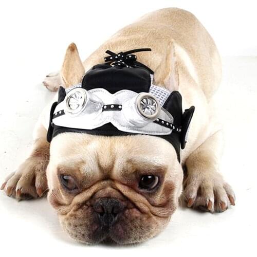 Lovely Dog Puppy Retro Pilot Black Cap with Ear Holes Adjustable Hat Pet Party Supplies Photo Pros
