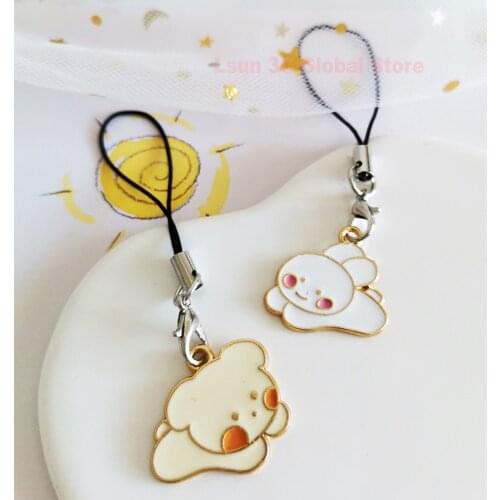 Cute Korean Rabbit Dog Smart Phone Strap Lanyards for iPhone/Samsung Case Strap Flower Decor Mobile Phone Strap Rope Phone Charm