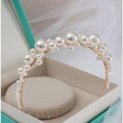 Wedding Pearls Bridal Hairband For Women Hair Ornaments Girl Tiara Crown Prom Party Headpiece Bride Hair Jewelry Accessories