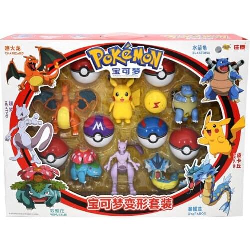 TOMY Pokemon Elf Ball Deformation Toy Model Pikachu Jenny Turtle Mewtwo Pokemon Action Figure Toy Movable Doll Model игрушки