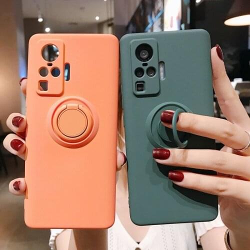 For Vivo X50 Pro 5G X50 X30 Pro X30 Z6 Case Liquid Silicone Matte Soft Finer Ring Stand Holder Cover Shockproof Back Funda