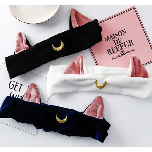 Cute Anime Moon Luna Rabbit Ears Headbands for Women Suede Soft Hairband Cross Elastic Wash Face Bandanas Girls Hair Accessories