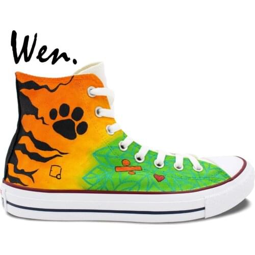 Wen Design Custom Hand Painted Shoes Colorful Painting Snowflake Paw Plam Men Skate Shoes High Top Women Canvas Sneakers