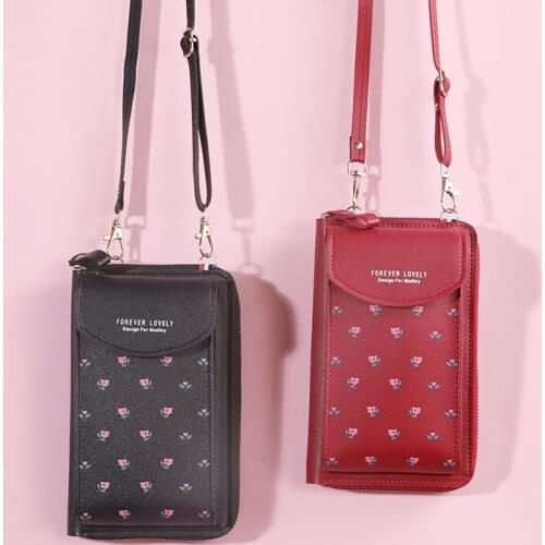 Sweet Flower Cellphone Shoulder Bag for Women Fashion PU Leather Crossbody Hand Bag Small Messenger Bag Coin Money Purses Packet