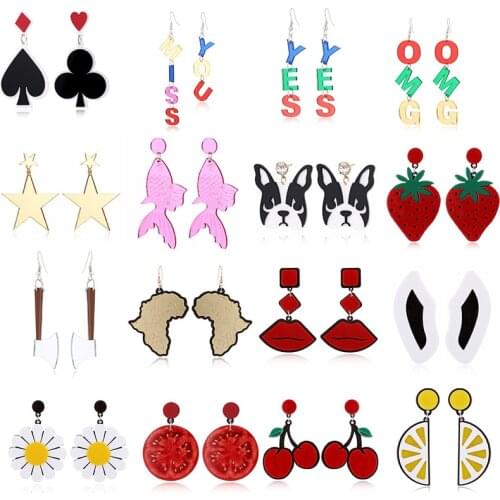 Women Cut Earrings Letter Fruits Pandent Earrings Charm Hip Hop Girls Gift Cute Stud acrylic jewelry Evening Party Earring
