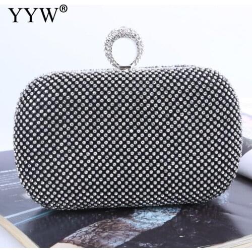 Women Day Clutch Mini Purse Bag With Chain Clutch Female Gold Rhinestone Finger Ring Evening Bags Diamonds Wedding Handbags