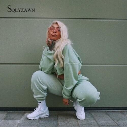 2 Piece Set Women Oversized Sweatshirt Set Autumn Sportwear Solid Tracksuit Sweatpants Set Casual Female Suit Short Sweatshirts