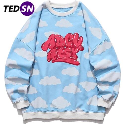 2021SS Autumn Full White Cloud Jelly Letters Print Casual Loose Tshirts Streetwear Hip Hop Harajuku Cotton T-Shirts Sweatshirts