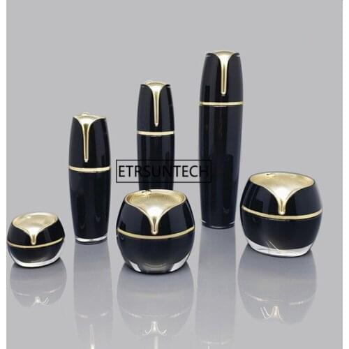 30pcs 30g 50g Black Acrylic Cream Jar Cosmetic Bottle 30ml 50ml 100ml Acrylic Lotion Pump Bottle F2633