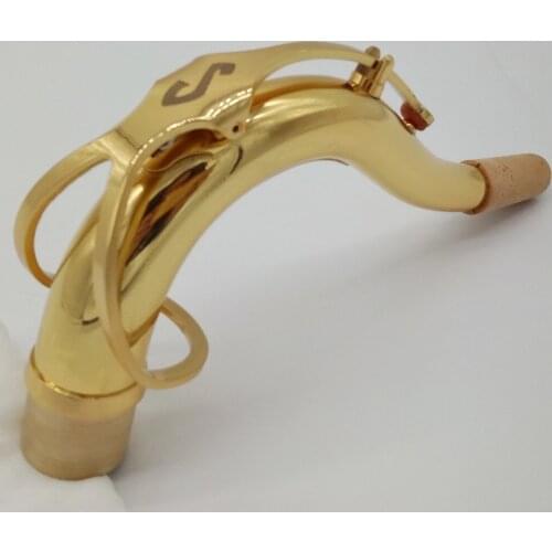 Brand New Professional Instrument Tenor Saxophone Neck Brass Gold Lacquer Sax Neck Tenor