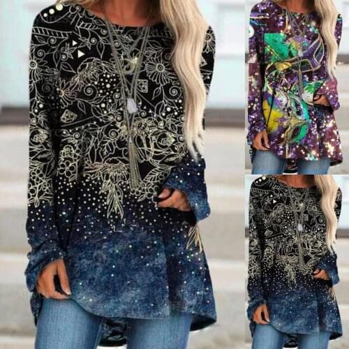 Printed Shirts Blouse Women Fasion Long-sleeved O-neck Elegant Fashion Shirts Loose Top Streetwear Shirts Blouses Blusas Блузки