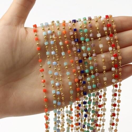 1 Meter Multicolor Square Crystal Bead Link Chains Stainless Steel Beaded Chain For Jewelry Making DIY Fashion Choker Necklaces