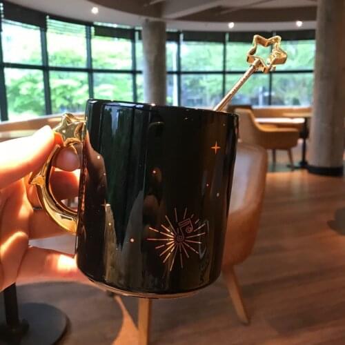 Cute Coffee Mugs and Cups Limited Late Night Starry Sky Cup for Star Daddy Fireworks Blooming Black Mug Coffee Cup