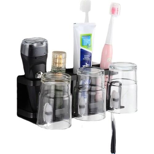 Toothbrush holder mouthwash cup holder bathroom simple black toothpaste holder toothbrush storage Wall-mounted toothbrush holder