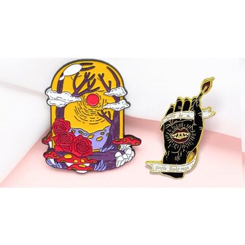 GDHY Punk Demon hand Black Forest Enamel Pin Red Rose Black hand Halloween Brooches Backpack Badge Jewelry For Women Kids Brooch