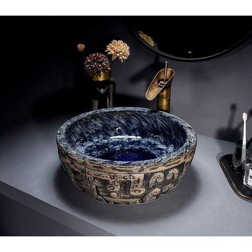 Ceramic art table basin creative kiln glazed wash basin Retro style B&B bathroom washbasin household washbasin