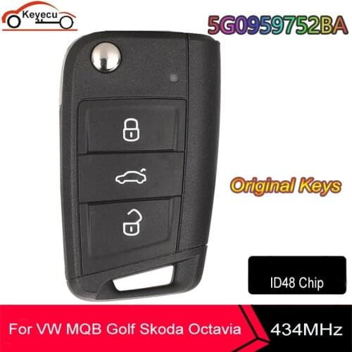 KEYECU OEM for Volkswagen MQB Golf for Skoda Octavia A7 Remote Key Fob 434MHz ID48 5G0959752BA / 5G0 959 752BA HU66