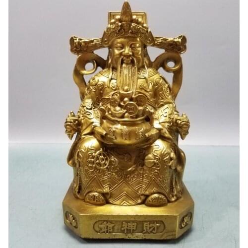 China brass treasure bowl god of wealth crafts statue