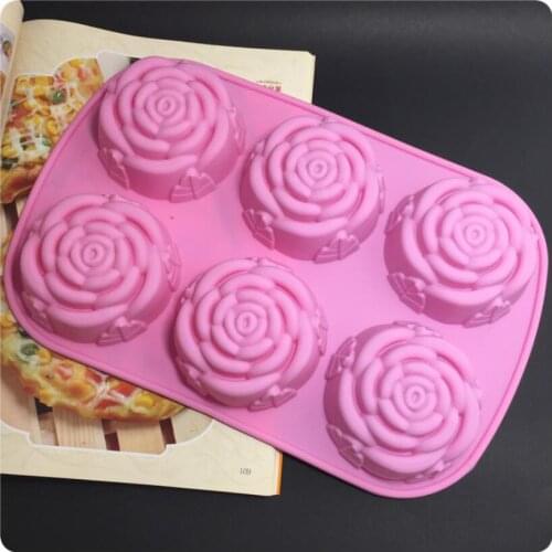 By dhl 50pcs silicone molds 6 lattices rose cake pudding molds handmade soap moulds