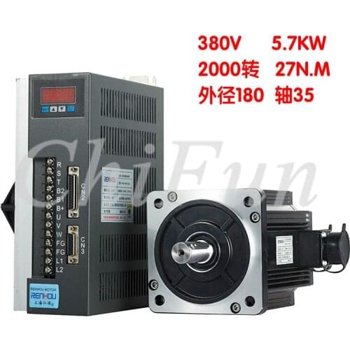 5.7KW AC380V Servo Motor Driver kit 180mm 180ST-M27020 2000rpm 27N.M + AASD-70A 380V driver with 3M Encoder + motor cable