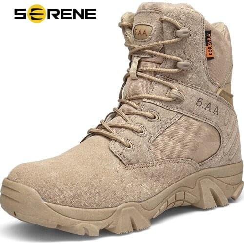 SERENE New Mens Boots Mens Chukka Military Combat Boots Leather Work Safety Winter Shoes Tactical Military Ankle Boots