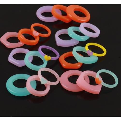 New Korean Transparent Neon Orange Purple Acrylic Rings Set for Women Girls Geometric Square Round Ring Fashion Party Jewelry