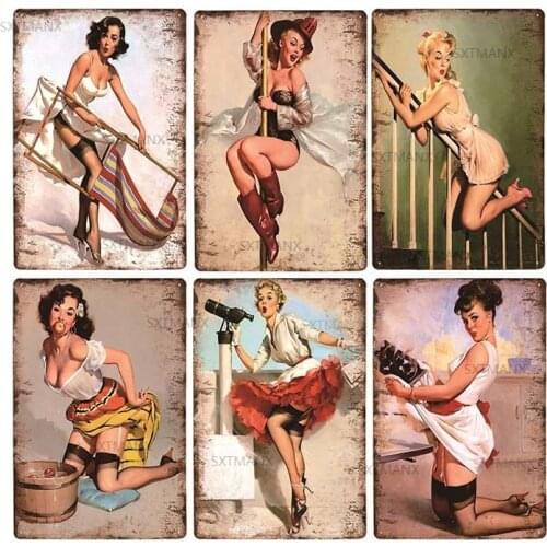 Tin Signs Vintage Metal Plaque Sexy Pin Up Girls Art Bar Pub Club Man Cave Poster Wall Decorative Plate Vintage Decor