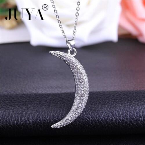 2018 Shining Cubic Zirconia Rhinestone Moon Pendant Necklace For Women Simple Fashion Chain Choker Necklace Collares de moda