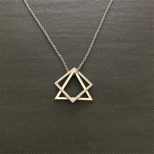 Europe And The United States Titanium Steel Square Stainless Steel Pendant Necklace Female Long Chain Geometry Triangles