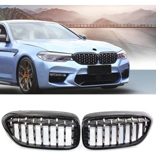 A Pair Car Front Bumper Kidney Grille Grill Diamond Meteor Style For BMW 5 Series G30 G38 2017 2018 2019 2020 Auto Accessories