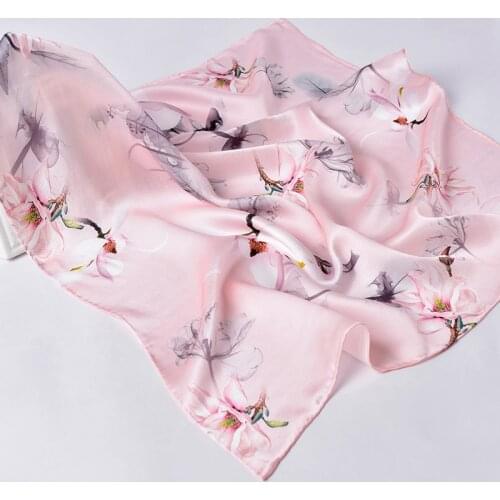 100% Real Scarf For Women Floral Print Silk Satin Hijab Scarfs Square Luxury Brand Neckerchief Bandana Scarves For Ladies