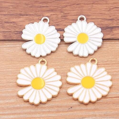 10pcs 24*27mm Two Color 2 Style Alloy Metal Drop Oil Sun Flower Daisy Charms Pendant For DIY Bracelet Necklace Jewelry Making