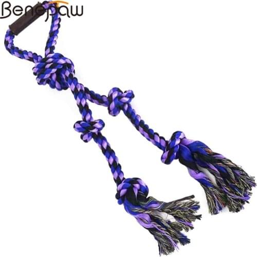 Benepaw Durable Dog Rope Toy For Aggressive Chewers Tug Of War Washable Nontoxic Cotton Pet Toys 5 Knots Plastic Handle