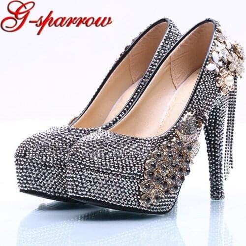 Luxurious Black AB Crystal Wedding Bridal Shoes Rhinestone Formal Dress Shoes Matric Graduate Farewell Ceremony Pumps Bride Shoe