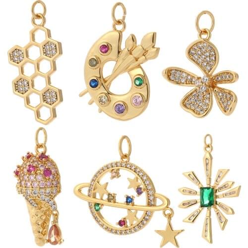 Flower and Star Cute Charms Jewelry Making Gold Pendant Charms Diy Earrings Necklace Bracelet Dangle Charms Copper Cubic Zircon