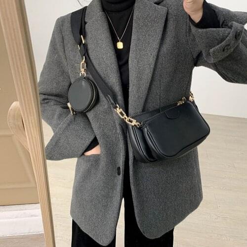 Fashion Solid Color PU Leather Shoulder Messenger Bag Casual Crossbody Bags Women Handbags Totes Bag 3 Sets Evening Clutch Purse