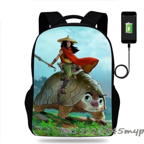 Raya and The Last Dragon Canvas Backpack with Pencil Case School Bag USB Charging Shoulder Bag Teenagers Laptop Sport Bags