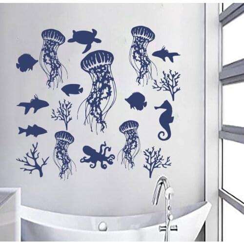 Jellyfish Wall Decal Bathroom Vinyl Sticker UnderSea Life Nautical Wall Decals Waterproof Removale Room Decoration B-34